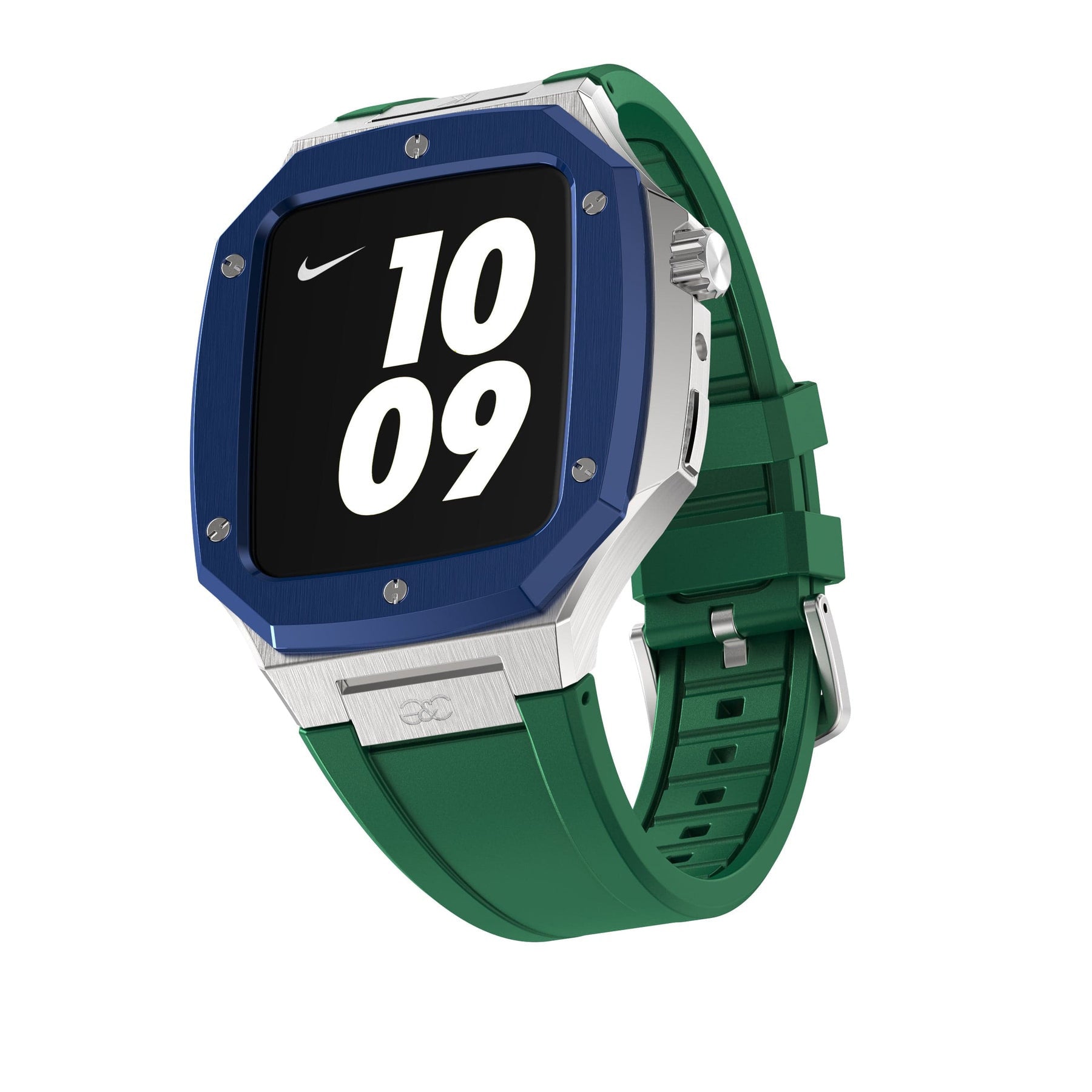 44mm Apple Watch Blue on Silver Steel case (Silicone band) - Gold & Cherry
