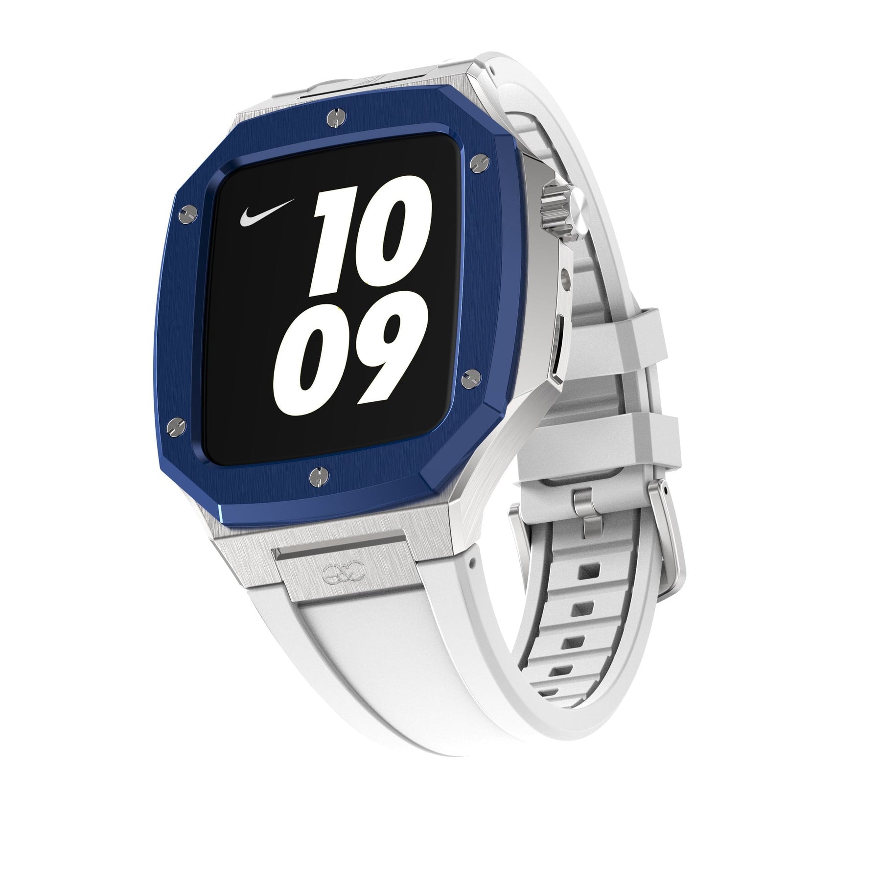 44mm Apple Watch Blue on Silver Steel case (Silicone band) - Gold & Cherry