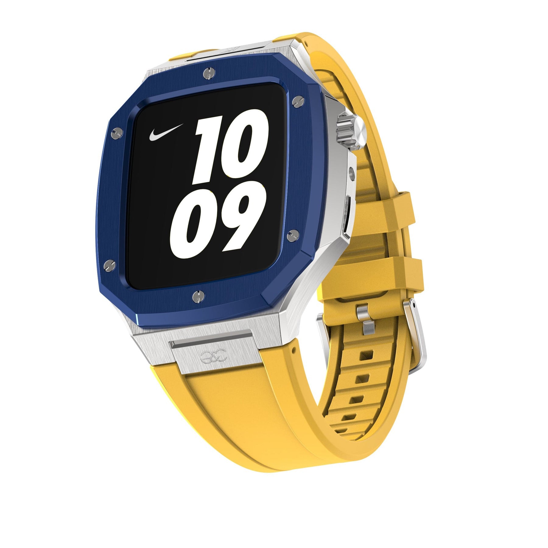 44mm Apple Watch Blue on Silver Steel case (Silicone band) - Gold & Cherry