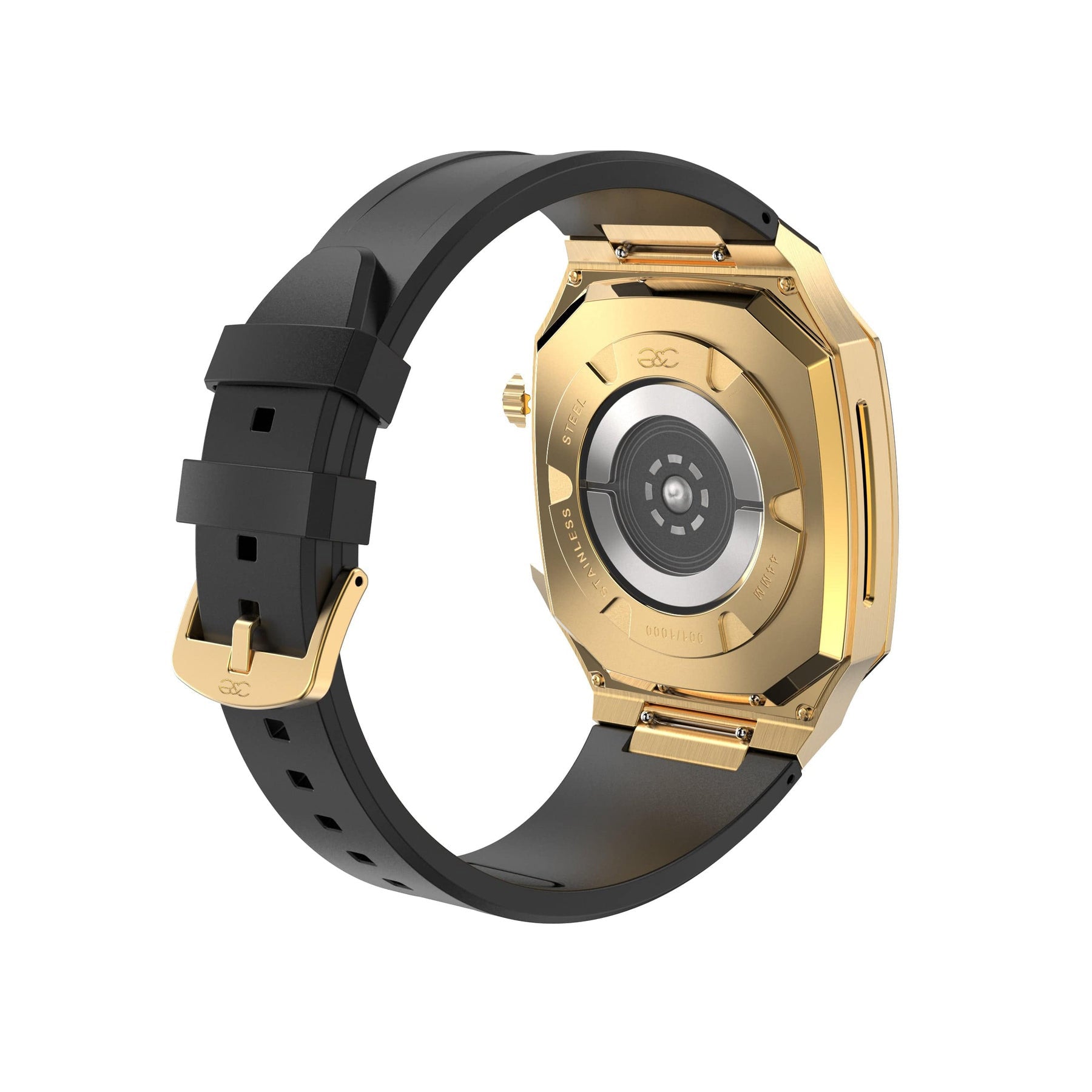44/45mm Apple Watch Gold Steel case (Silicone band) - Gold & Cherry