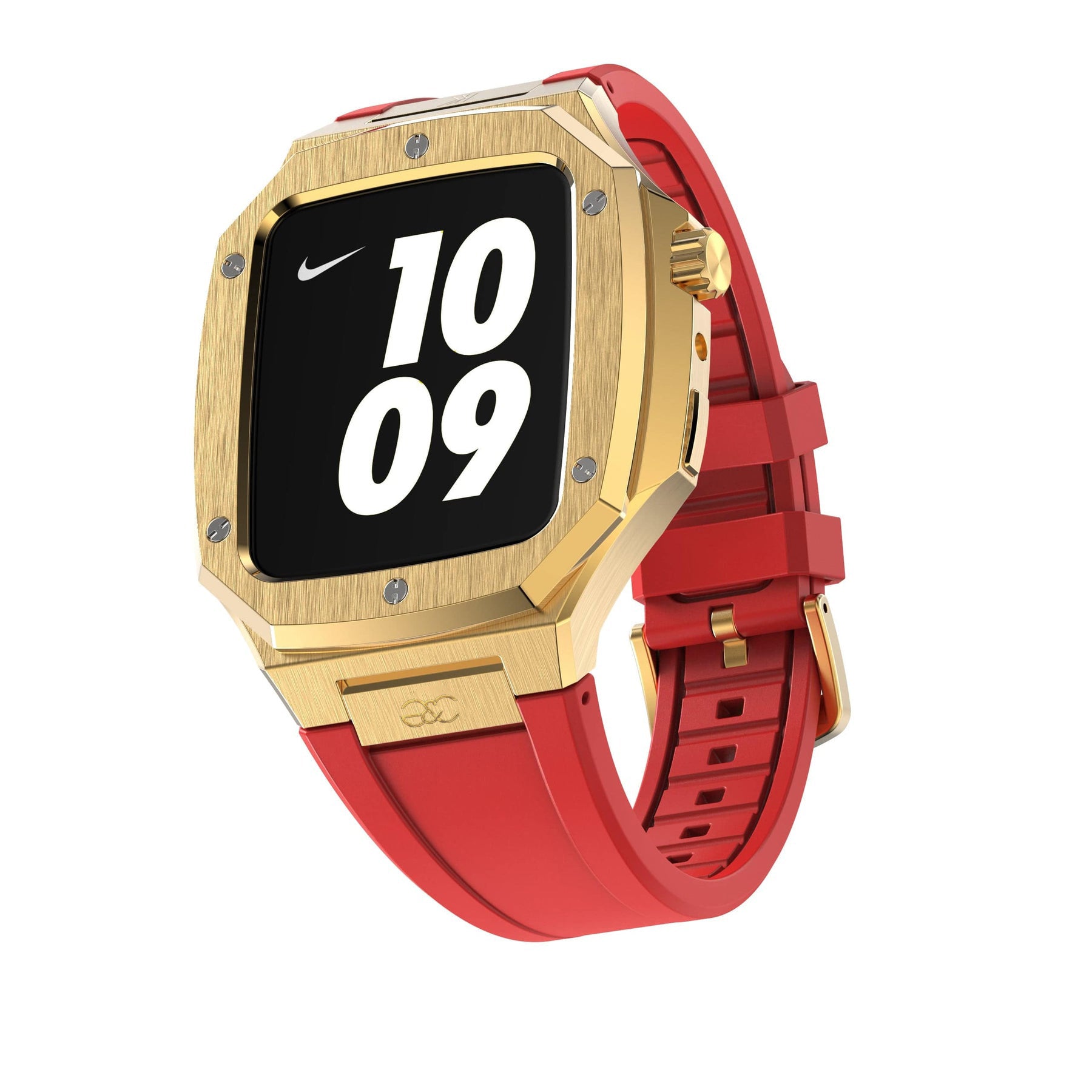 44/45mm Apple Watch Gold Steel case (Silicone band) - Gold & Cherry