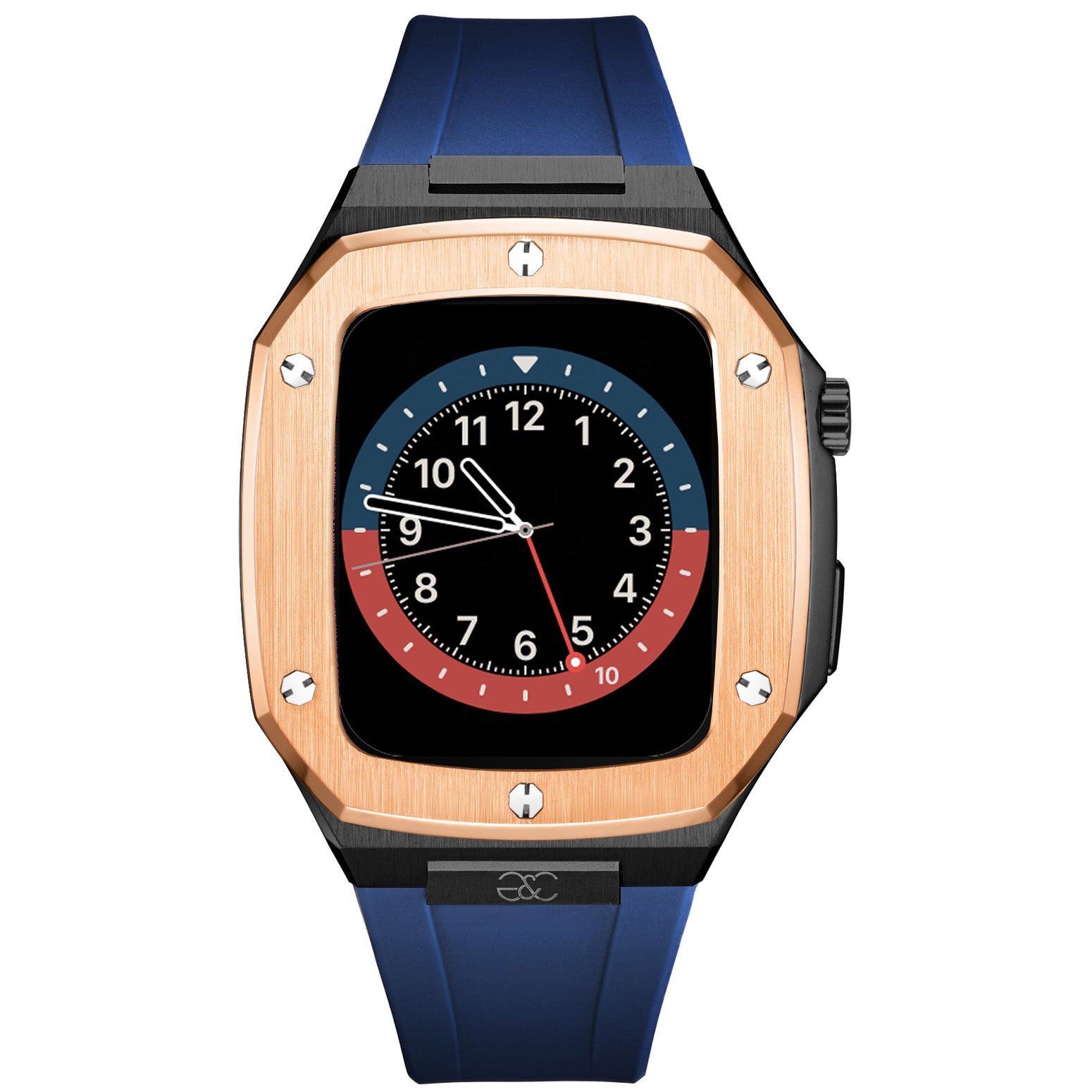 44/45mm Apple Watch R.Gold on Black Steel case (Silicone band) - Gold & Cherry