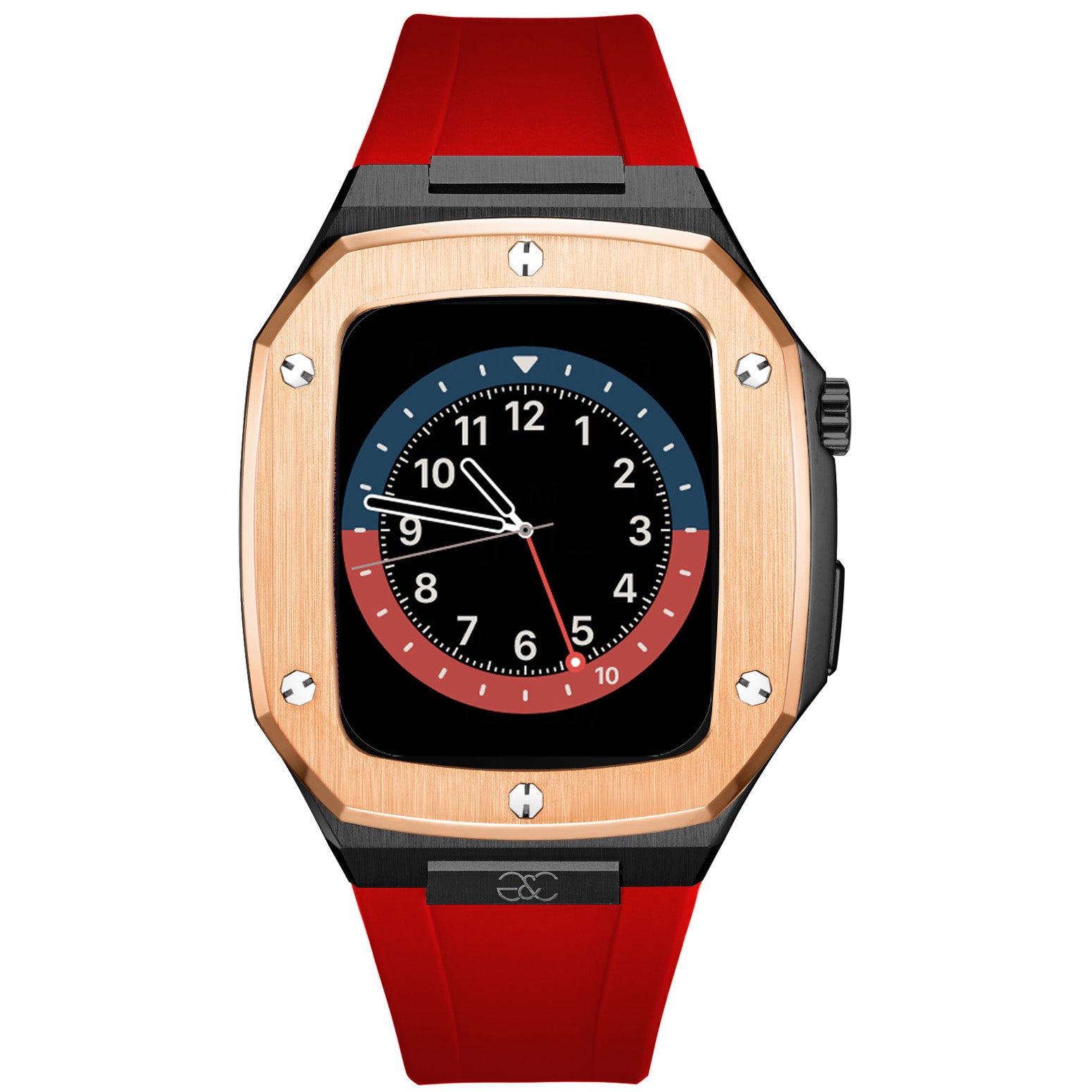 44/45mm Apple Watch R.Gold on Black Steel case (Silicone band) - Gold & Cherry