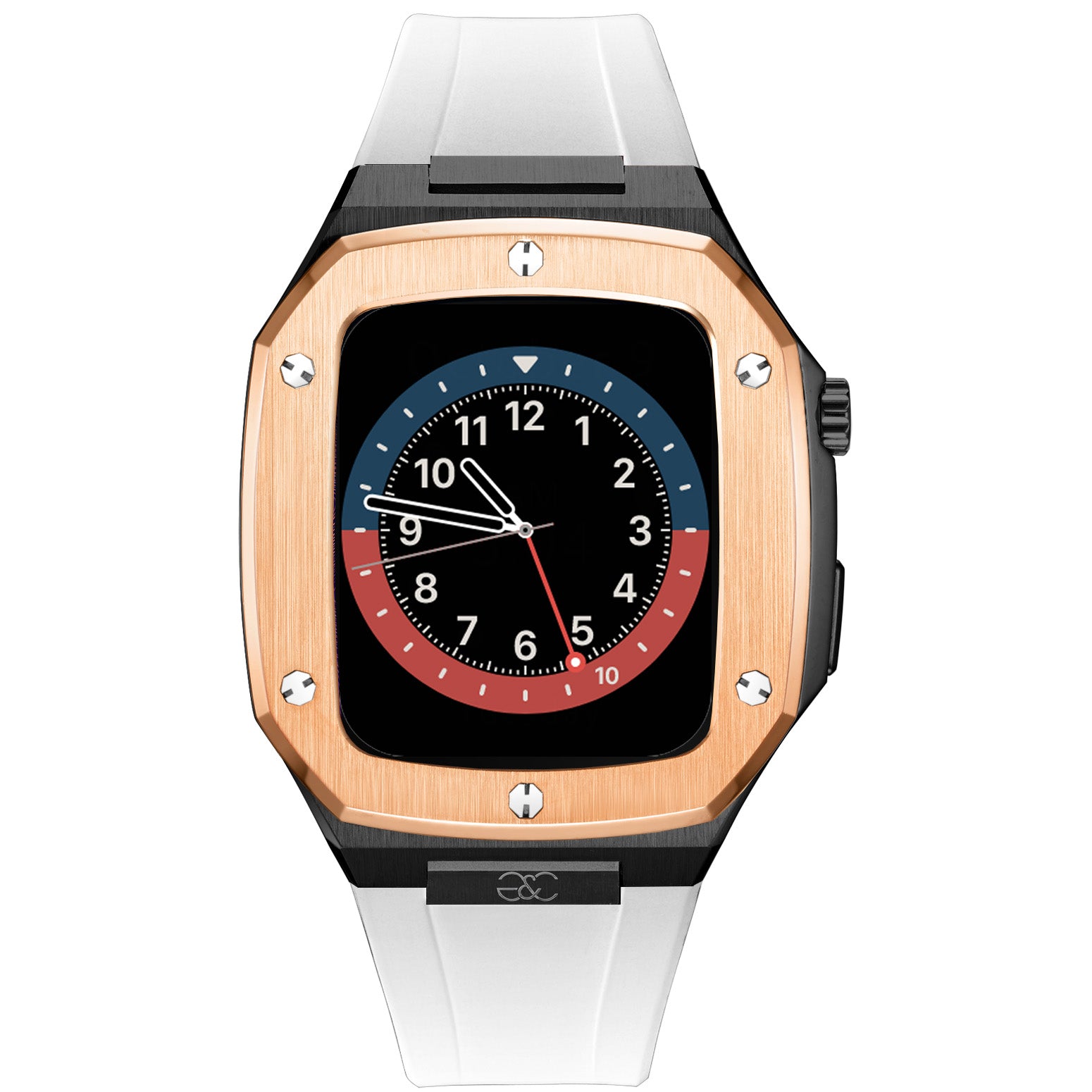 44/45mm Apple Watch R.Gold on Black Steel case (Silicone band) - Gold & Cherry