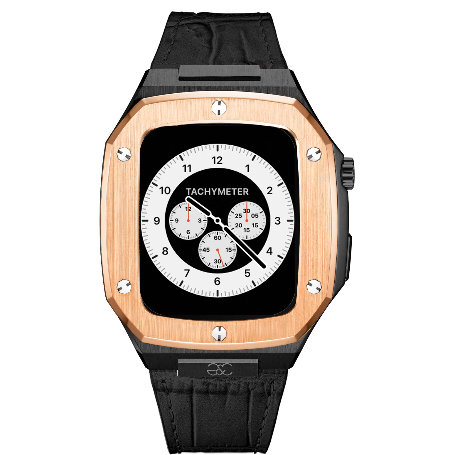 Apple Watch R.Gold on Black steel case (Leather band) - Gold & Cherry