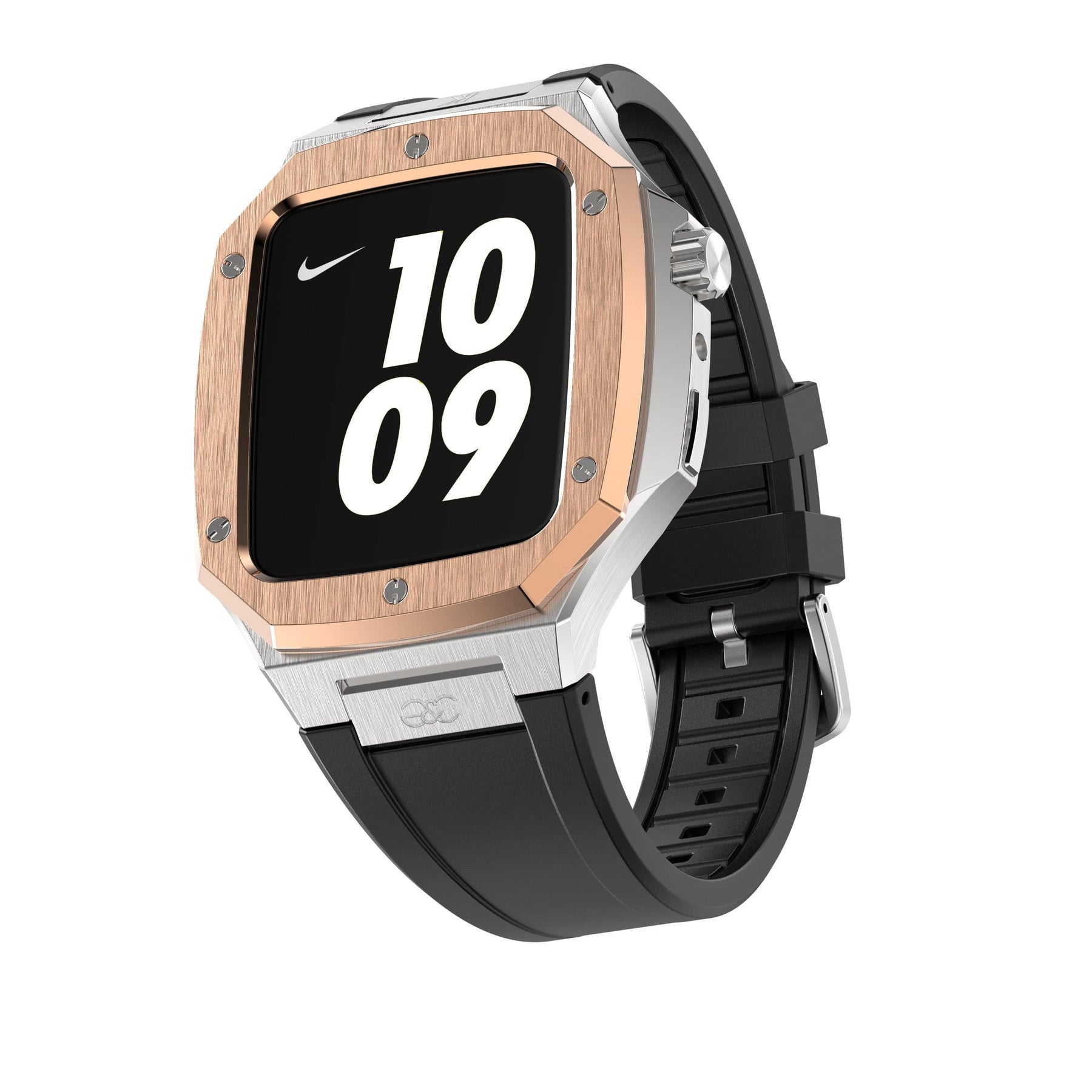44/45mm Apple Watch R.Gold on Silver Steel case (Silicone band) - Gold & Cherry