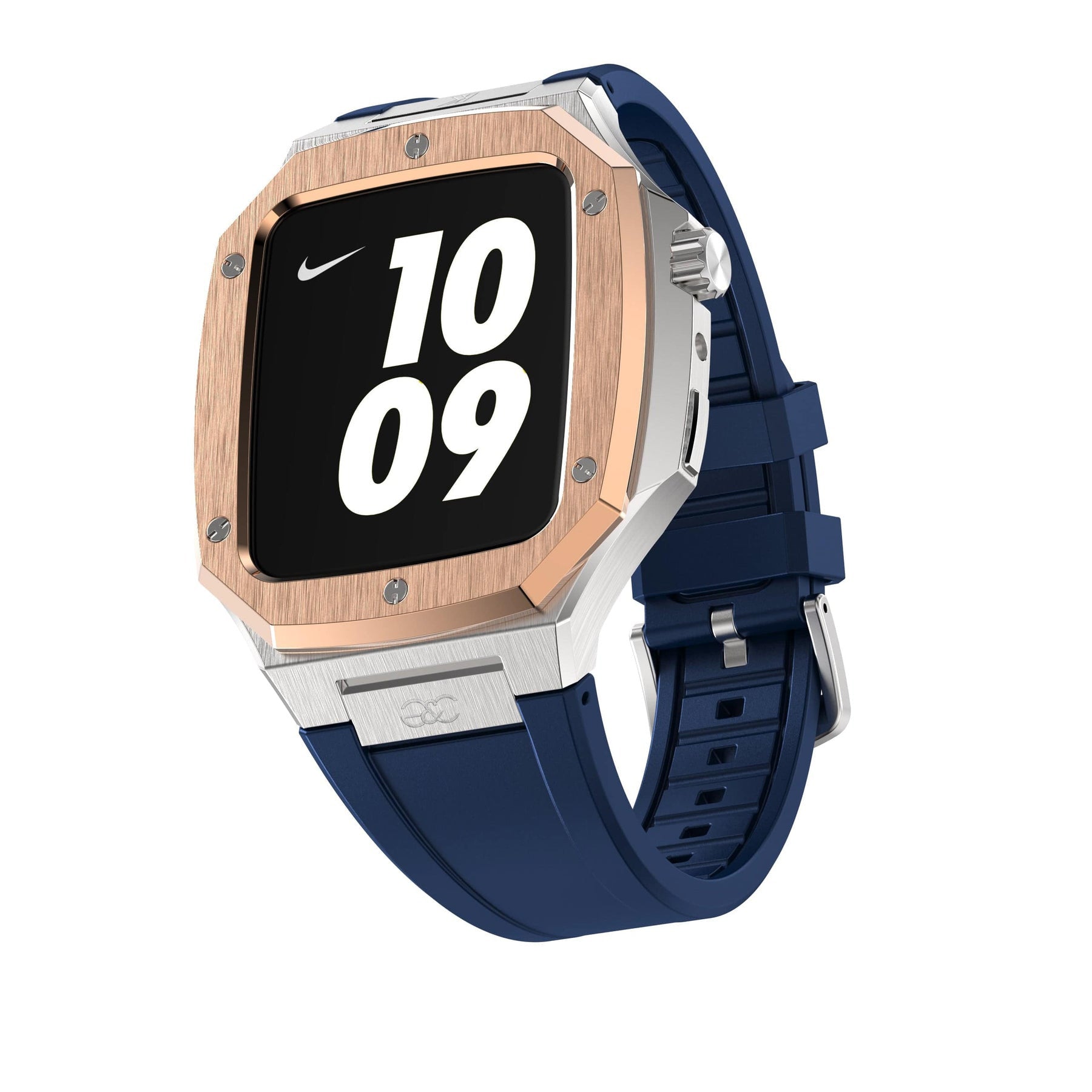 44/45mm Apple Watch R.Gold on Silver Steel case (Silicone band) - Gold & Cherry
