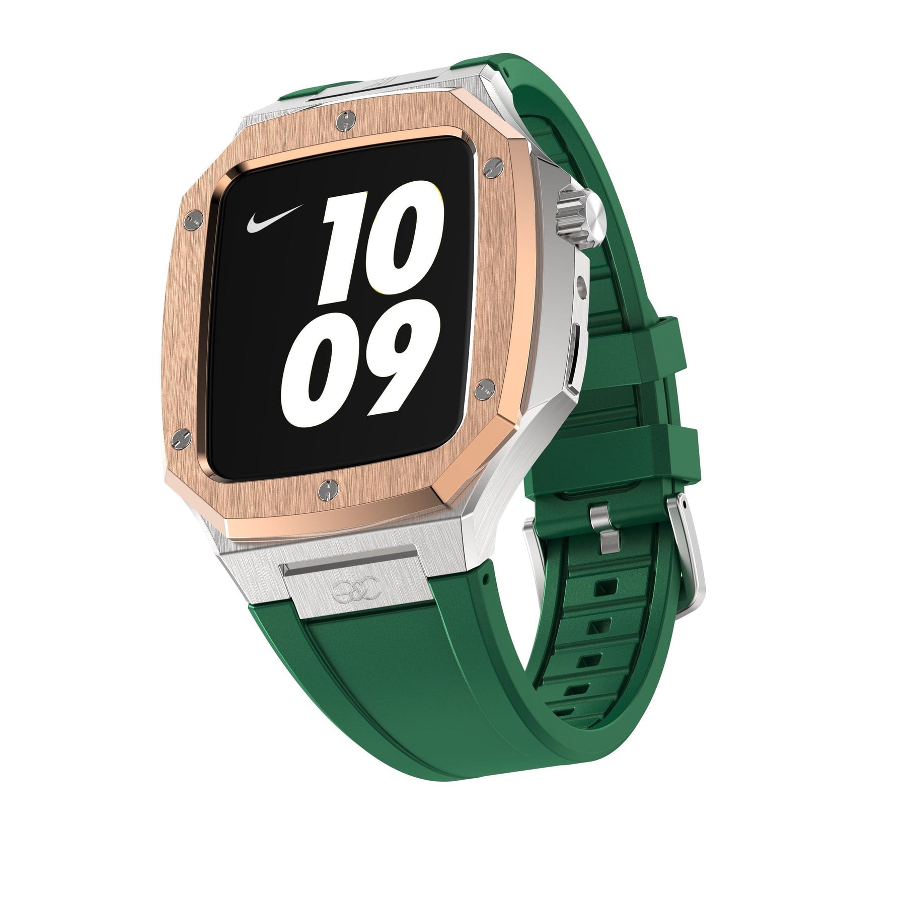44/45mm Apple Watch R.Gold on Silver Steel case (Silicone band) - Gold & Cherry