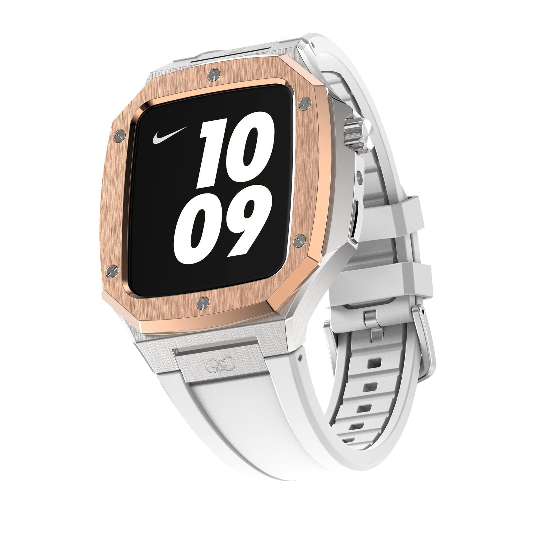 44/45mm Apple Watch R.Gold on Silver Steel case (Silicone band) - Gold & Cherry
