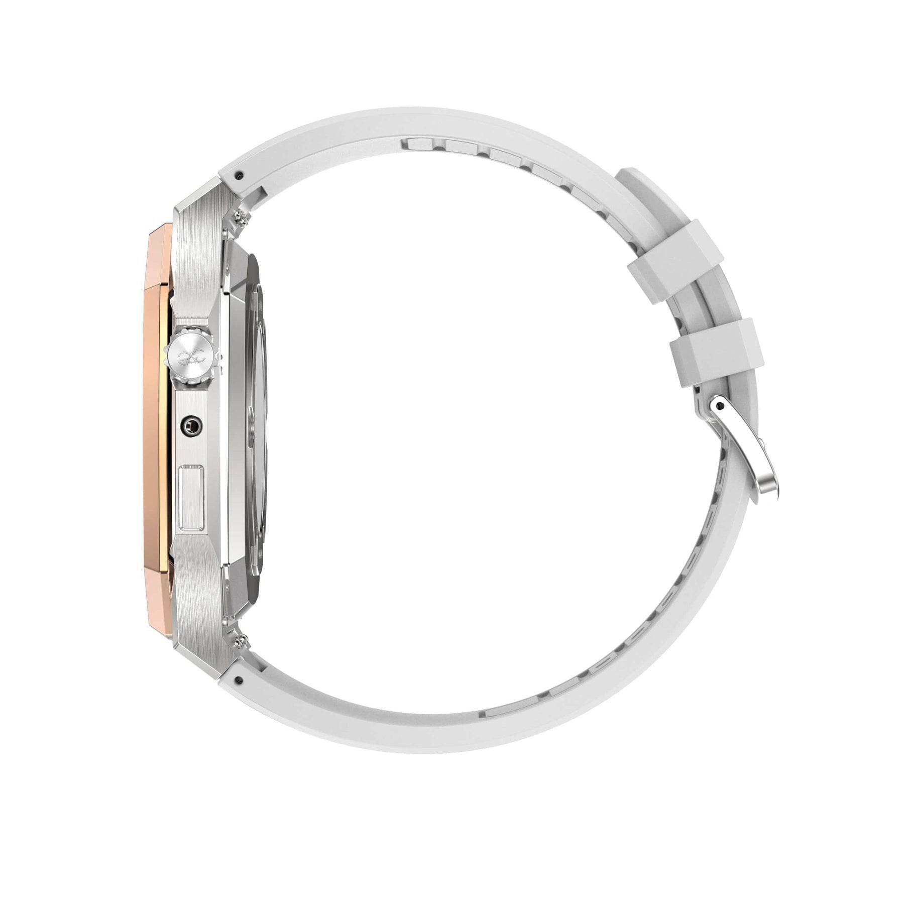44/45mm Apple Watch R.Gold on Silver Steel case (Silicone band) - Gold & Cherry