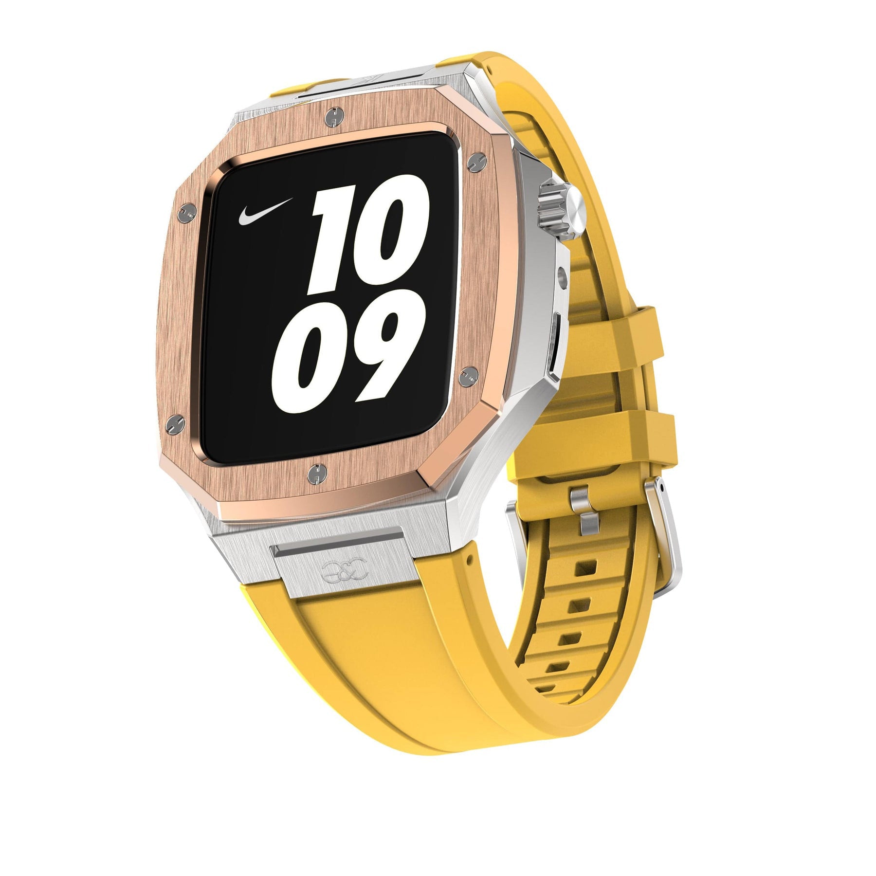 44/45mm Apple Watch R.Gold on Silver Steel case (Silicone band) - Gold & Cherry