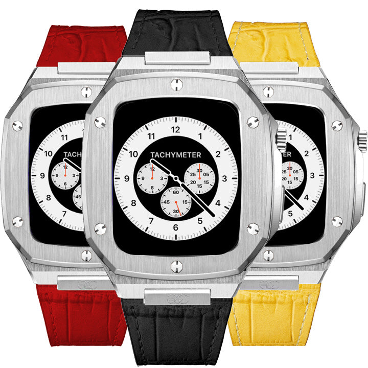 Apple Watch Silver Steel case (Leather band) - Gold & Cherry