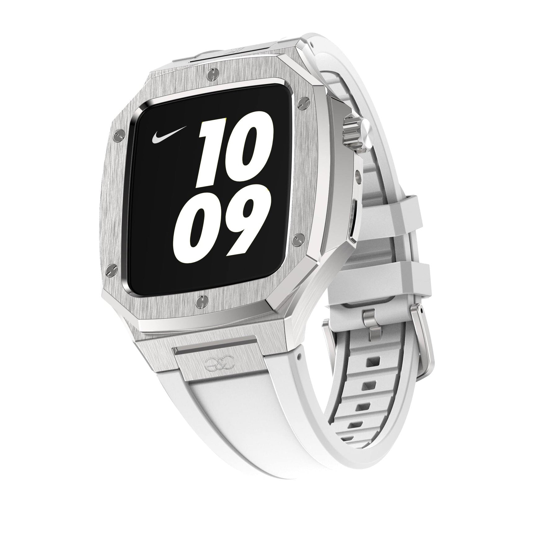 44/45mm Apple Watch Silver Steel case (Silicone band) - Gold & Cherry