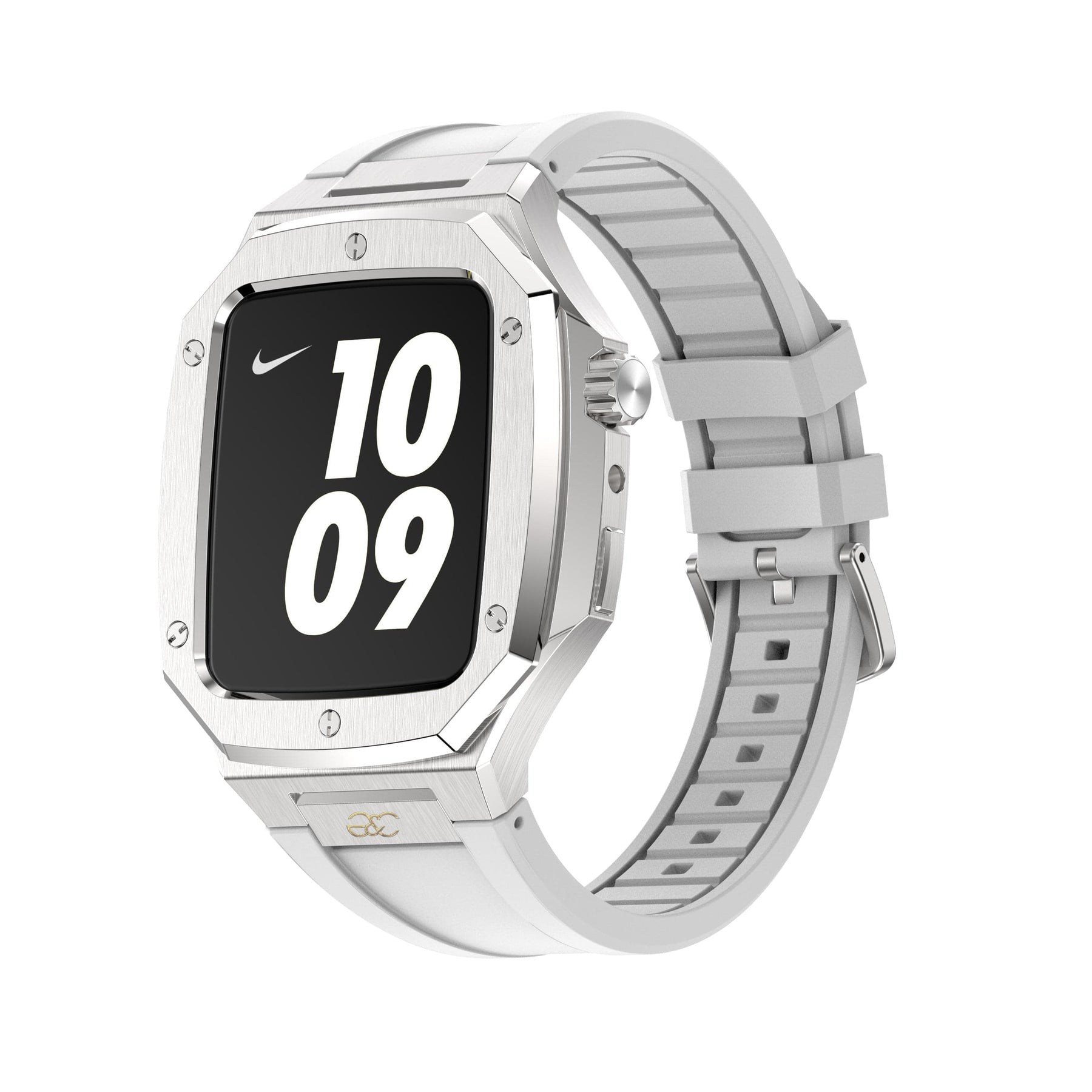 44/45mm Apple Watch Silver Steel case (Silicone band) - Gold & Cherry
