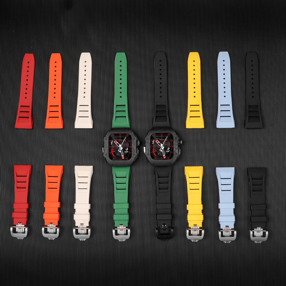 44/45MM Apple watch Carbon fiber & Black Titanium case - Gold & Cherry