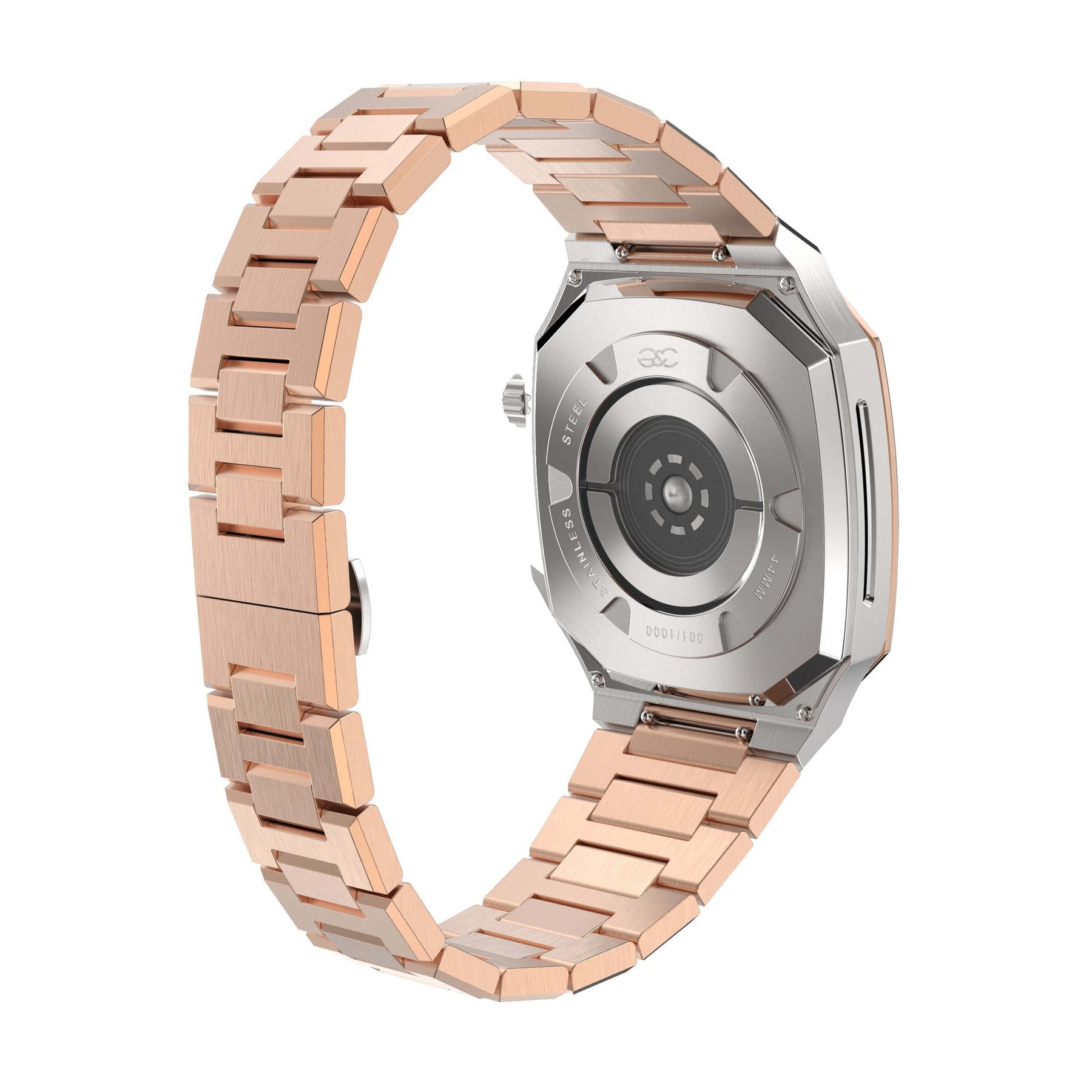 44/45mm Apple watch R.Gold on Silver steel case & Band - Gold & Cherry