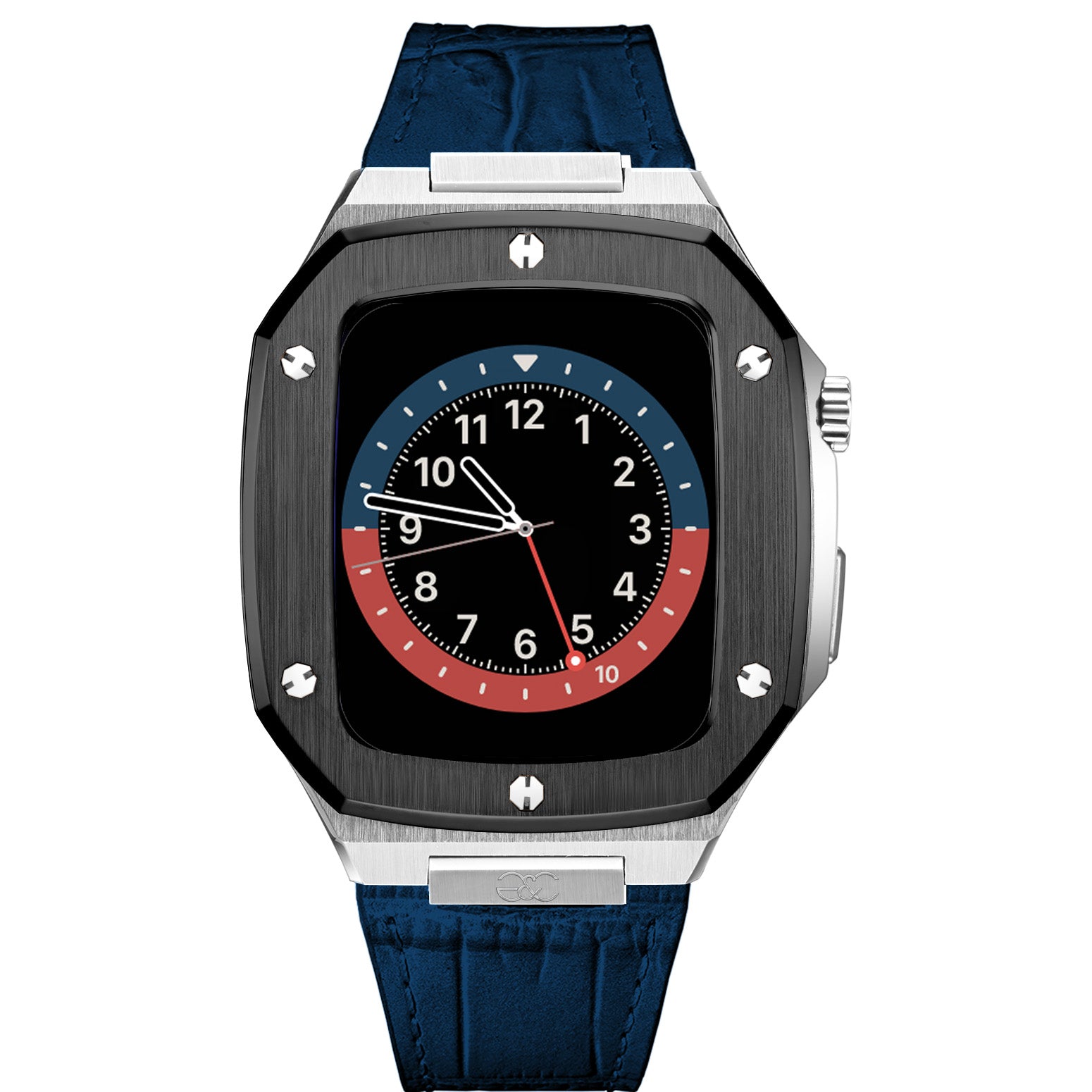 Apple Watch Black on Silver Steel case (Leather band) - Gold & Cherry