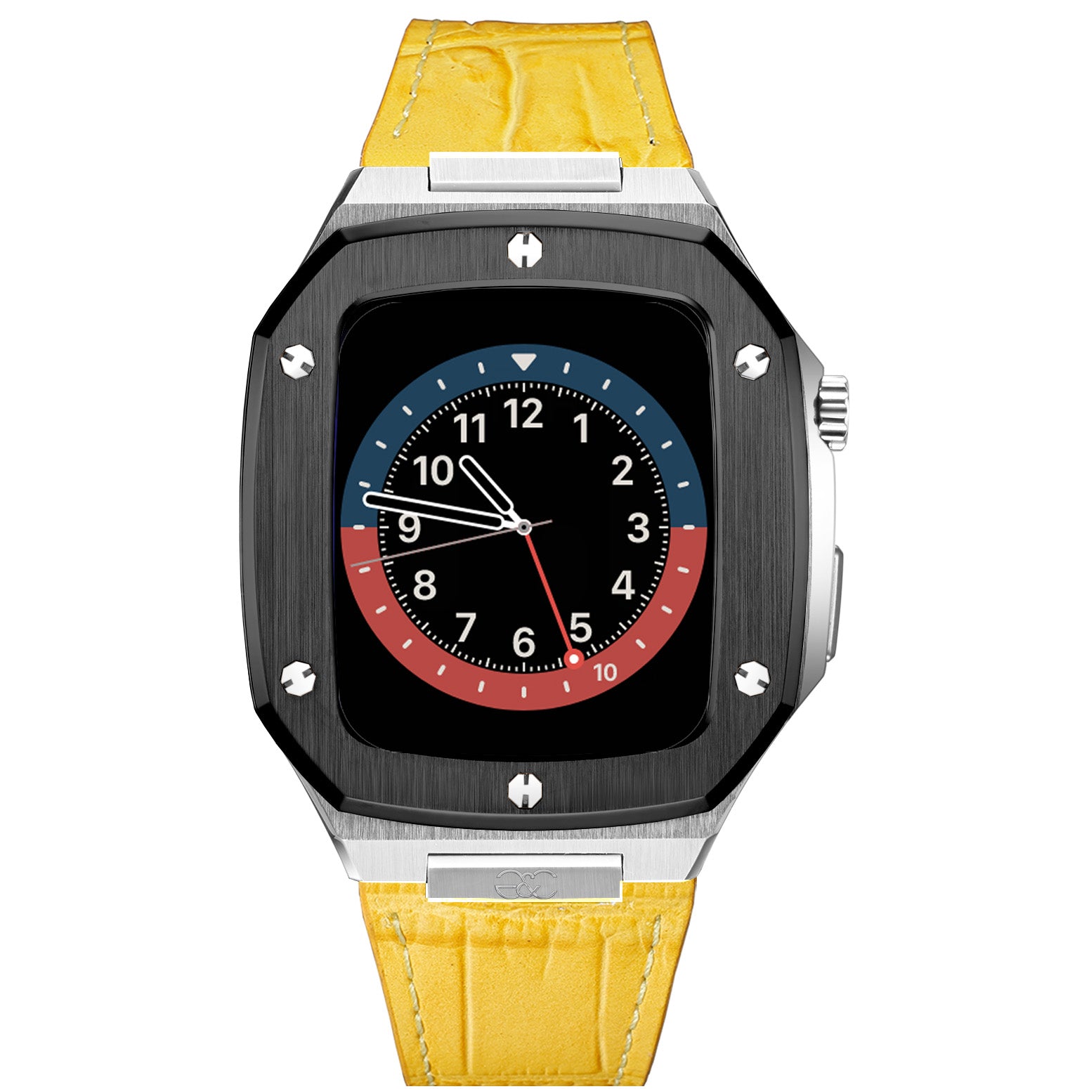 Apple Watch Black on Silver Steel case (Leather band) - Gold & Cherry
