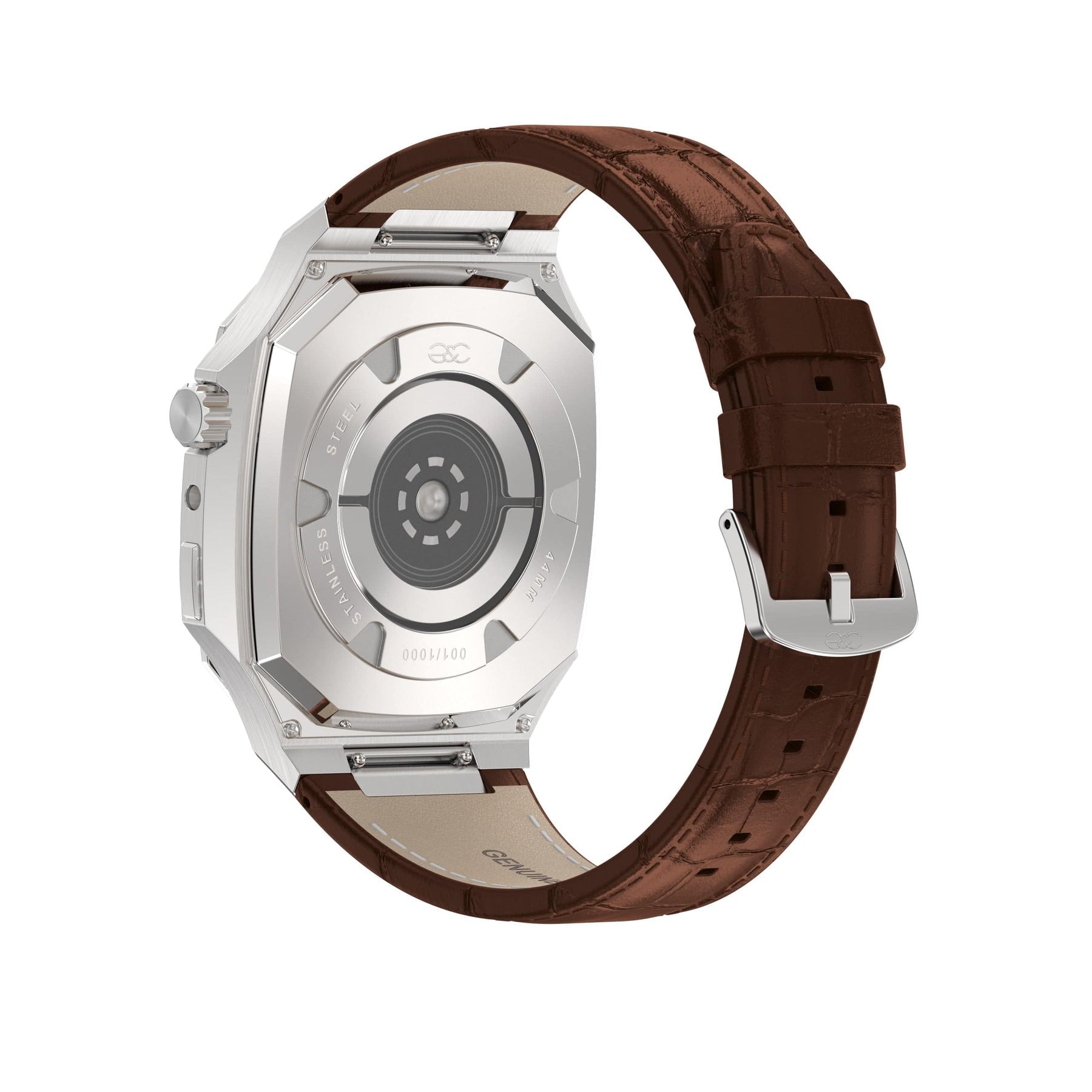 Apple Watch Silver Steel case (Leather band) - Gold & Cherry
