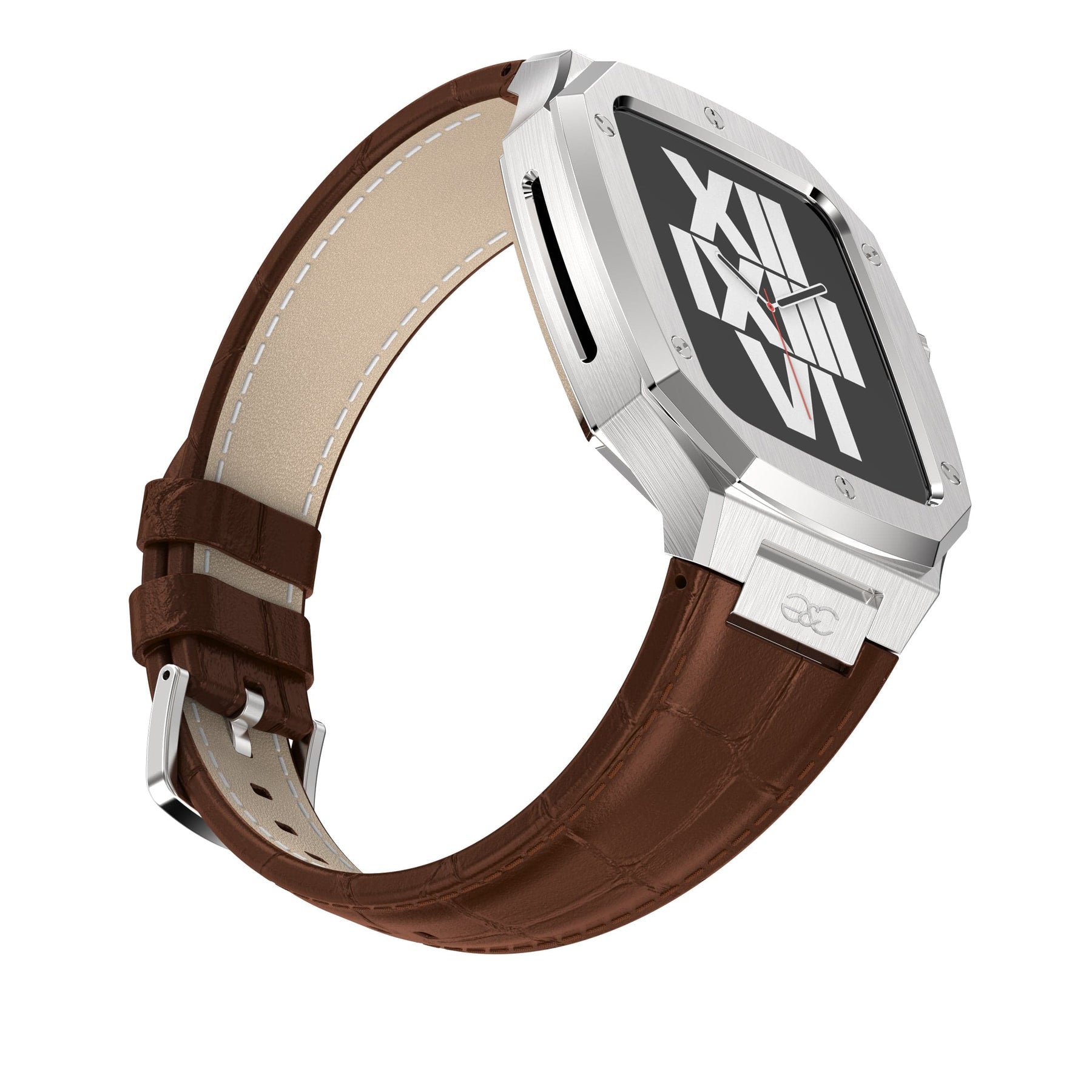 Apple Watch Silver Steel case (Leather band) - Gold & Cherry