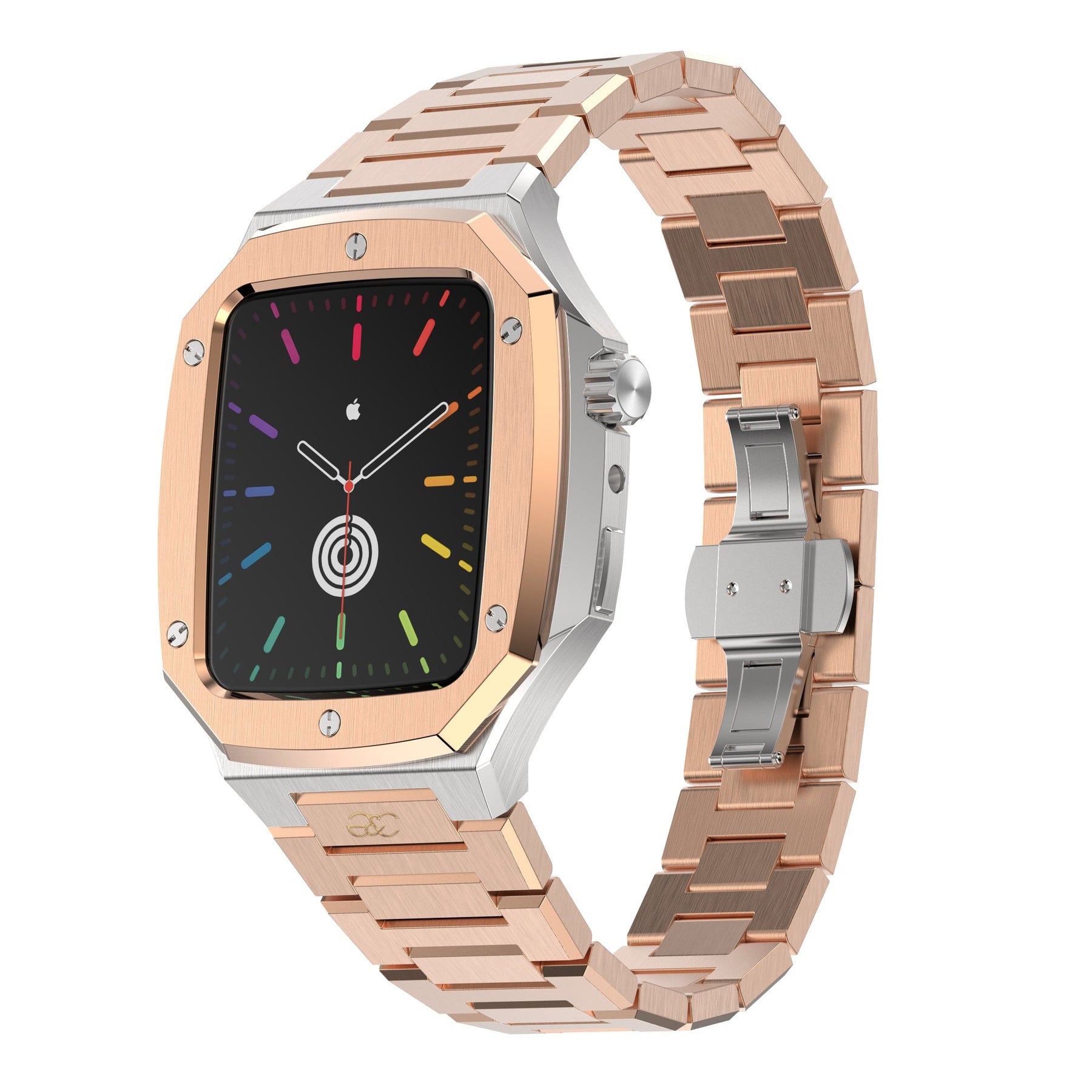 44/45mm Apple watch R.Gold on Silver steel case & Band - Gold & Cherry