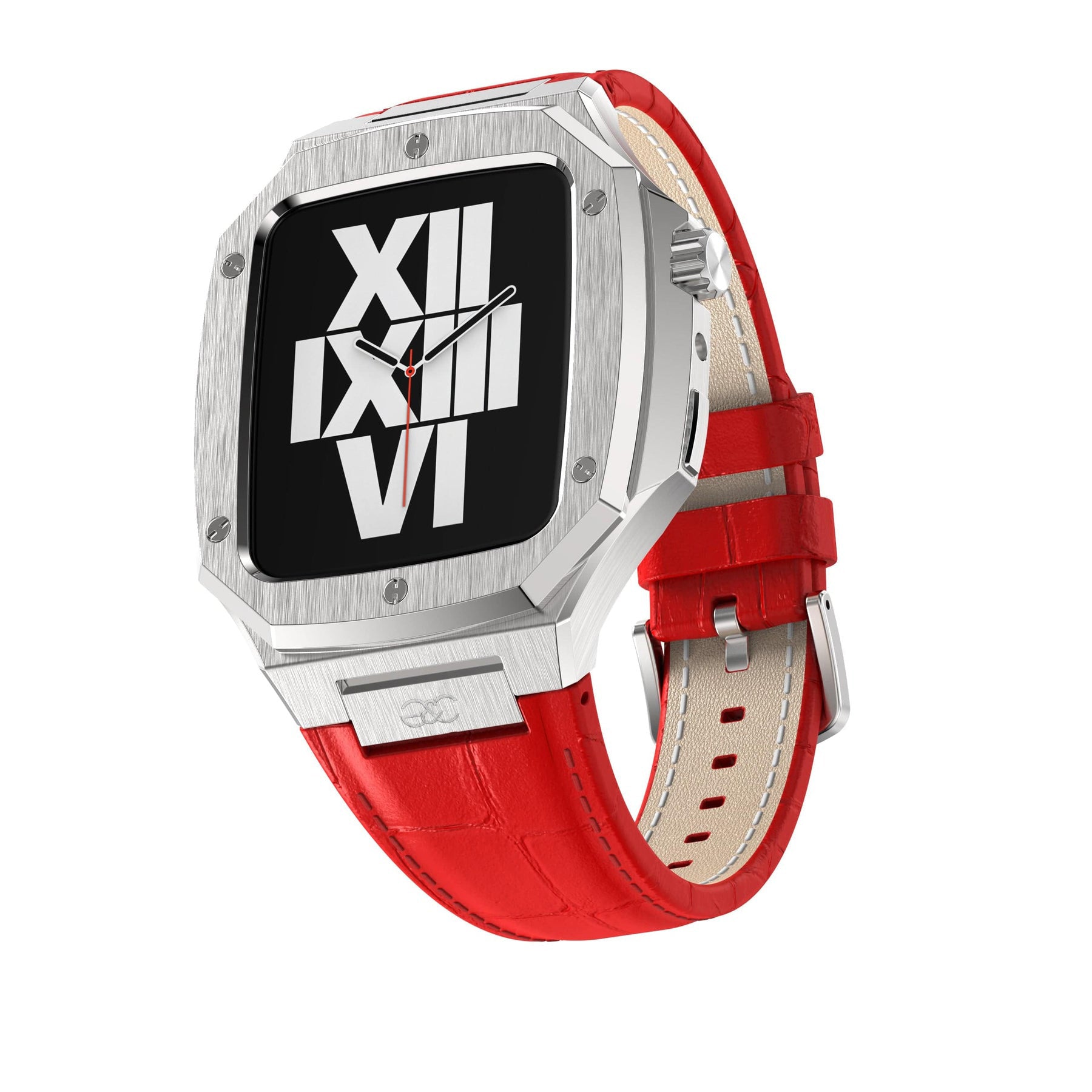 Apple Watch Silver Steel case (Leather band) - Gold & Cherry