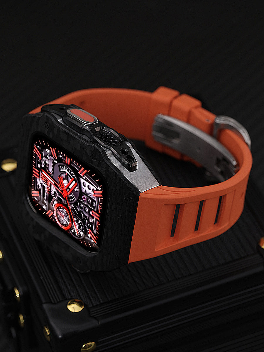 44/45MM Apple watch Carbon fiber & Silver Titanium case - Gold & Cherry