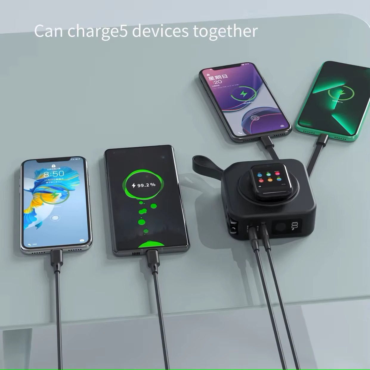 TravelBank 5-in-1 Wall Charger with Wireless Charging Pad and Power Bank