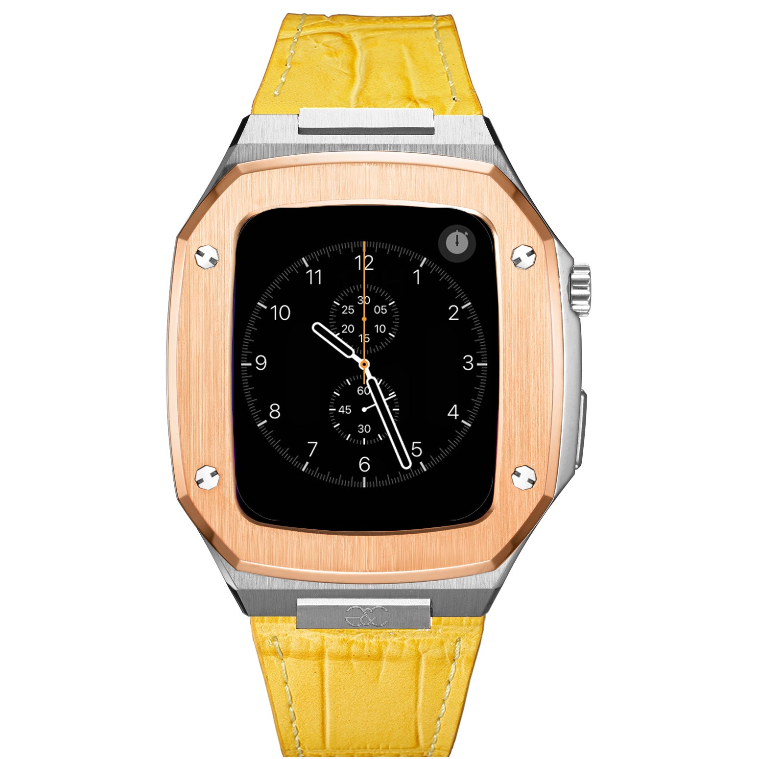 Apple Watch R.Gold on Silver Steel case (Leather band) - Gold & Cherry