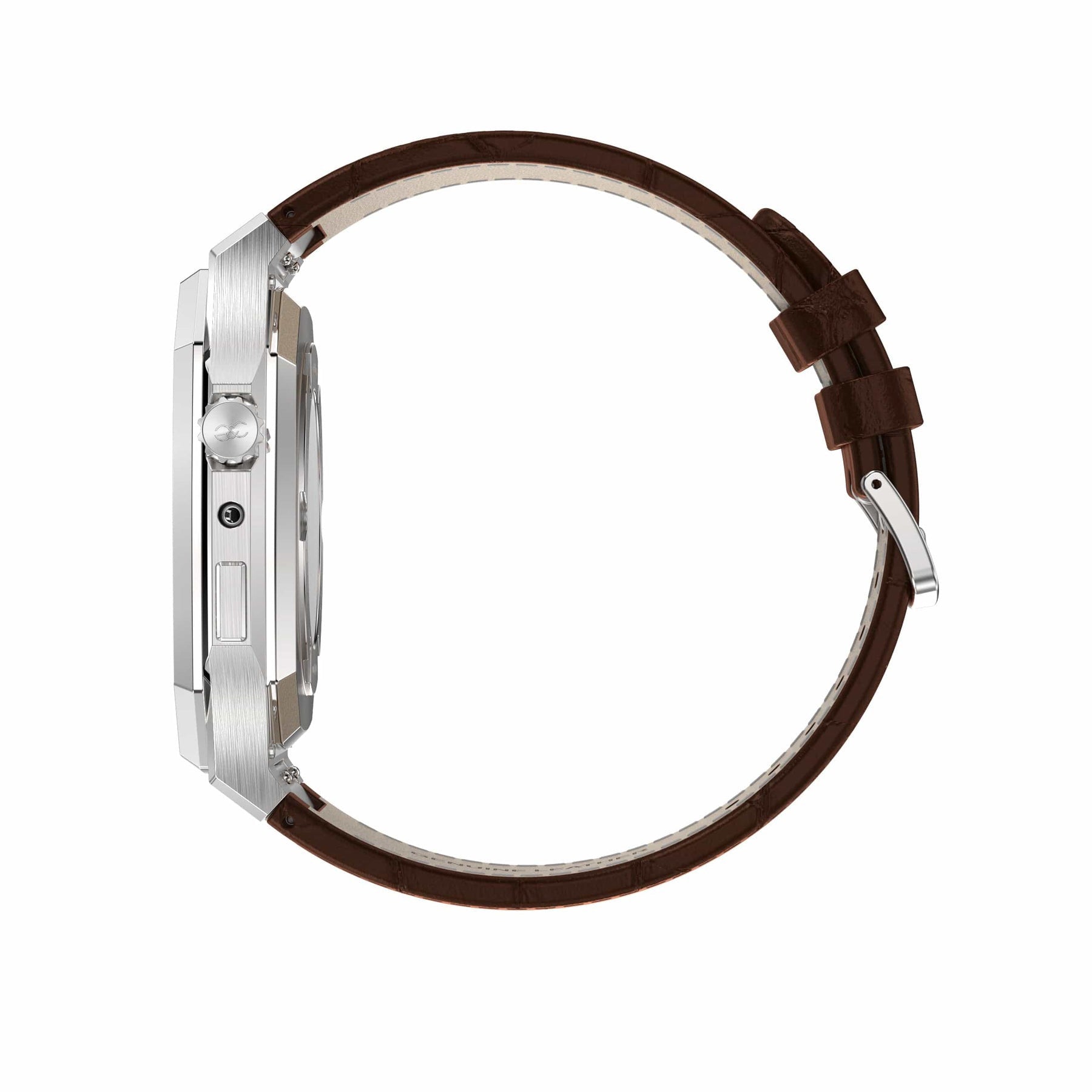 Apple Watch Silver Steel case (Leather band) - Gold & Cherry